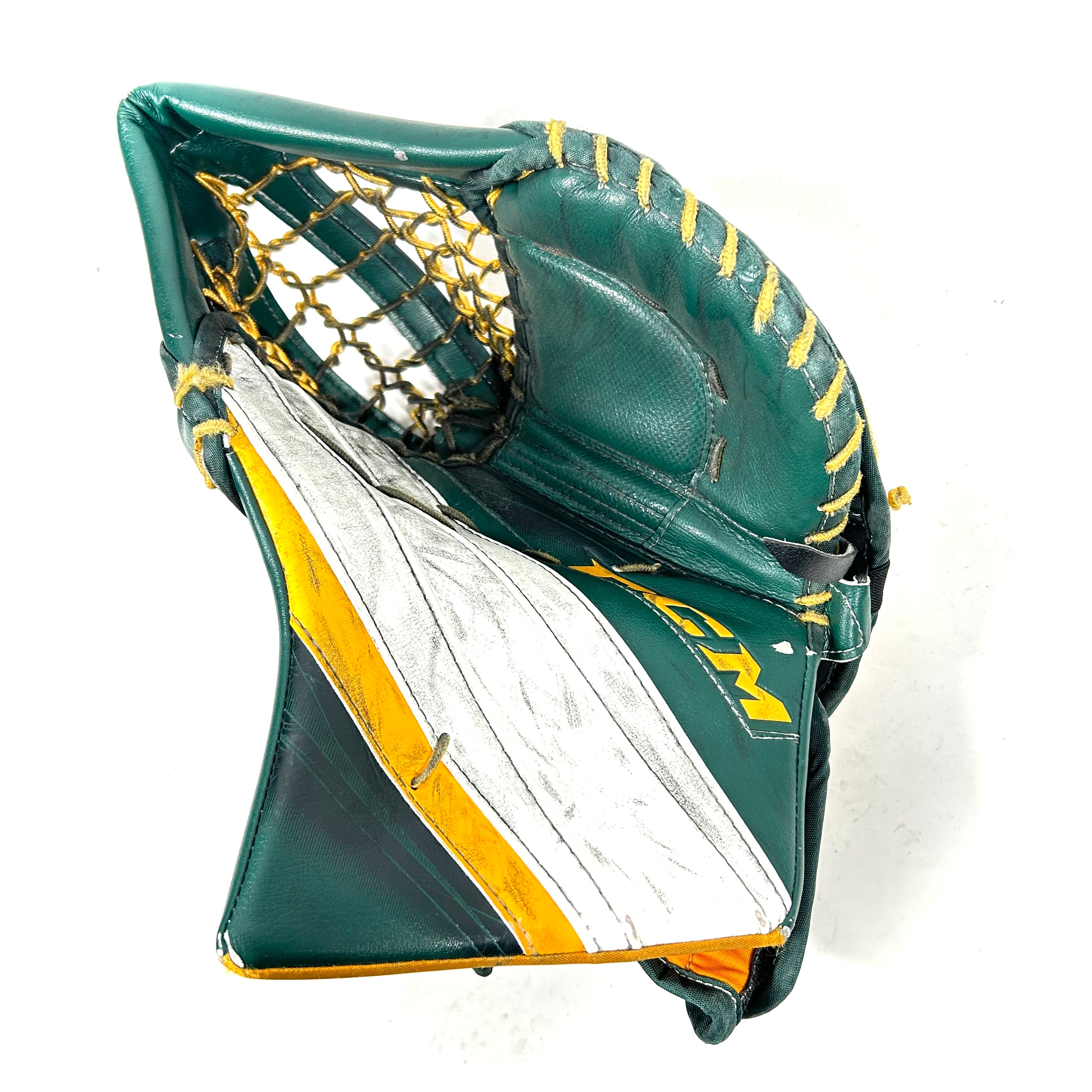CCM Extreme Flex 5 - Gant de gardien de but Pro Stock d'occasion (vert/jaune)